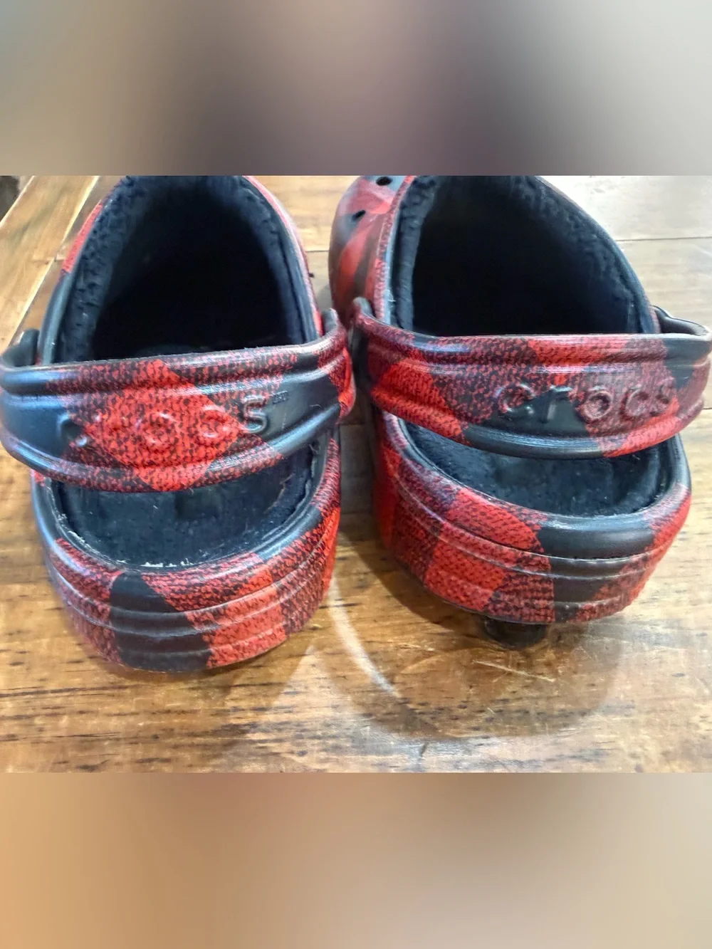 Crocs- Kids Red Plaid Slip-On Clog Shoes